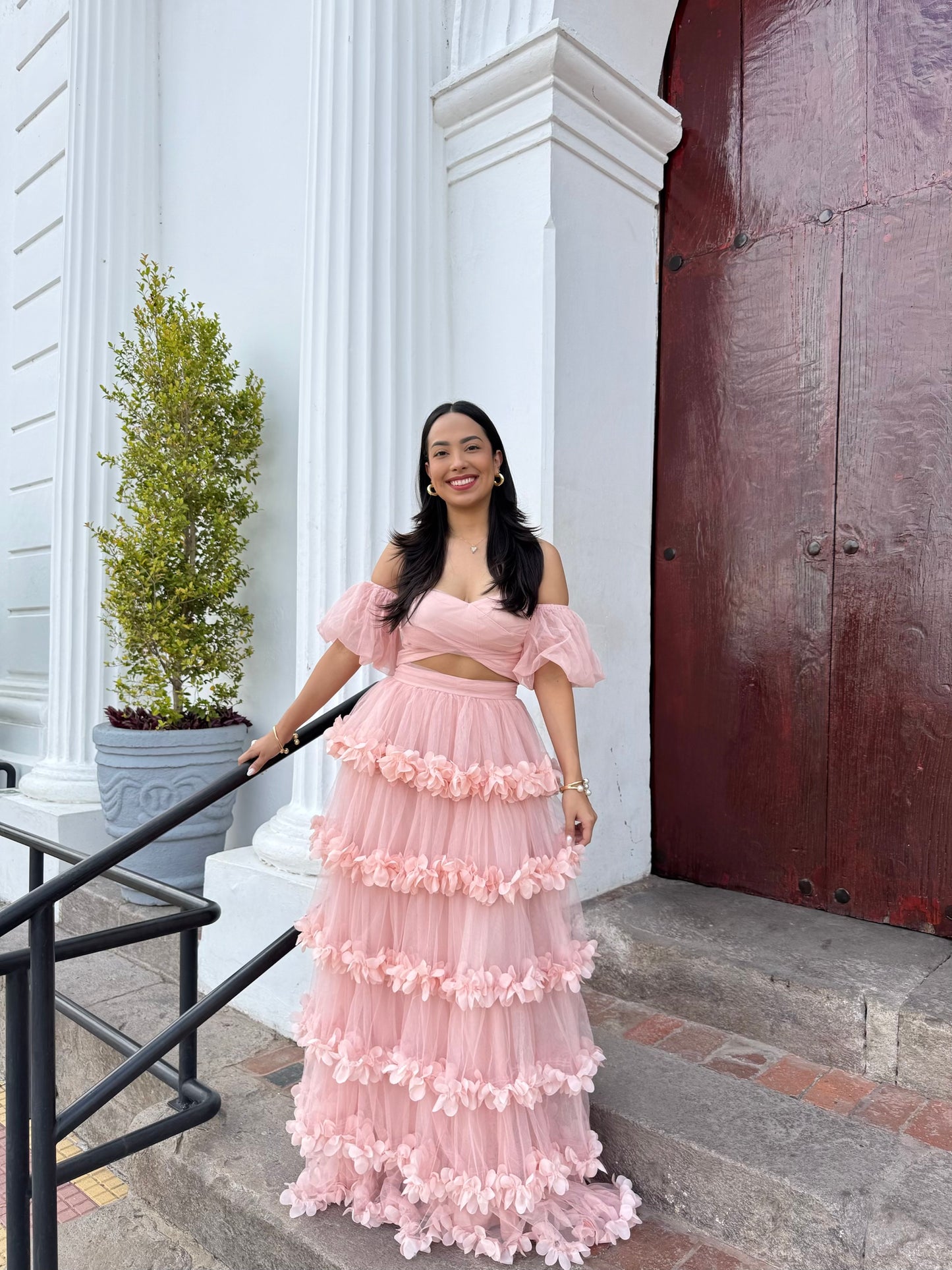 Rose Puffy Skirt Set Off-Shoulder