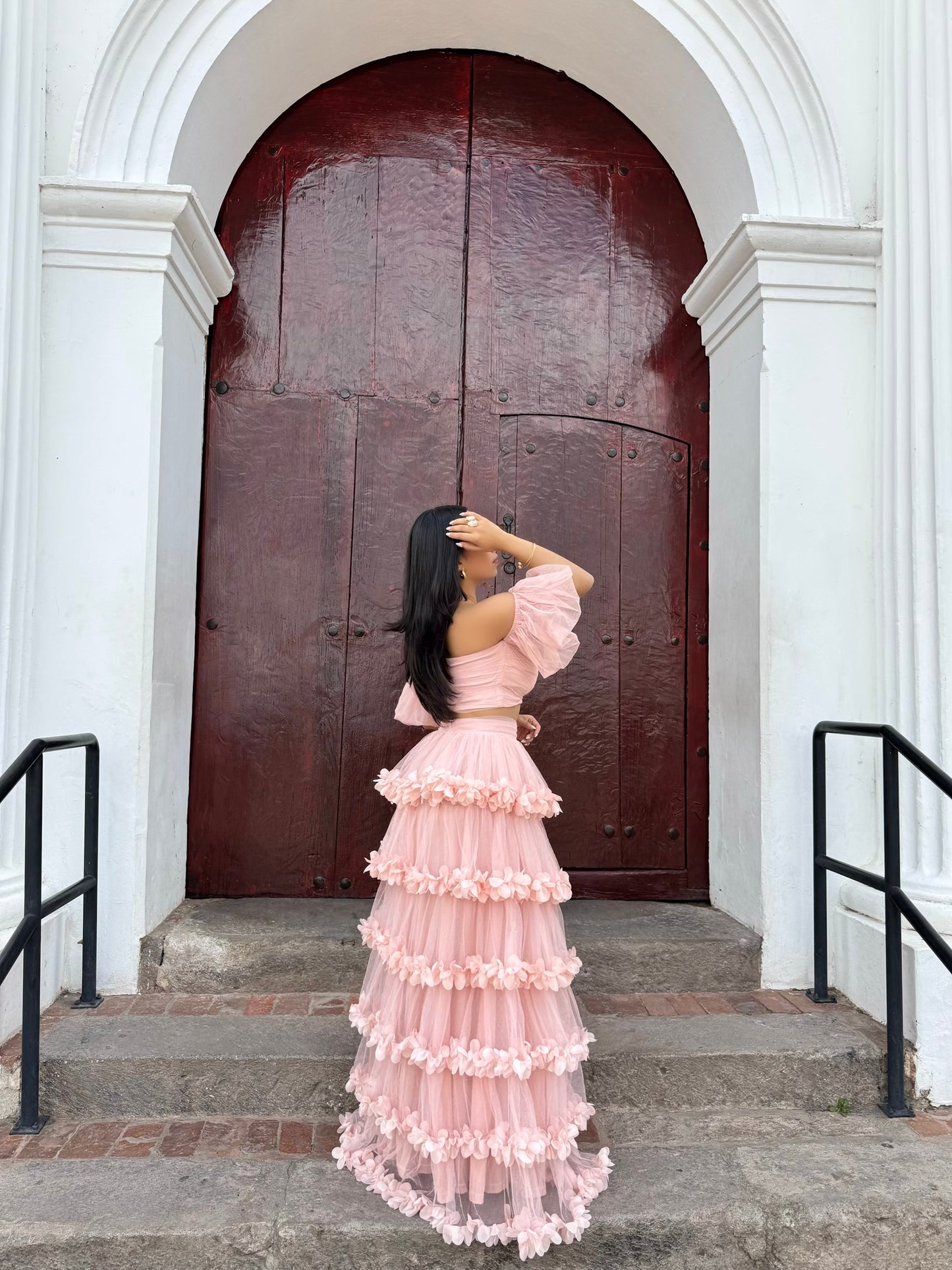Rose Puffy Skirt Set Off-Shoulder