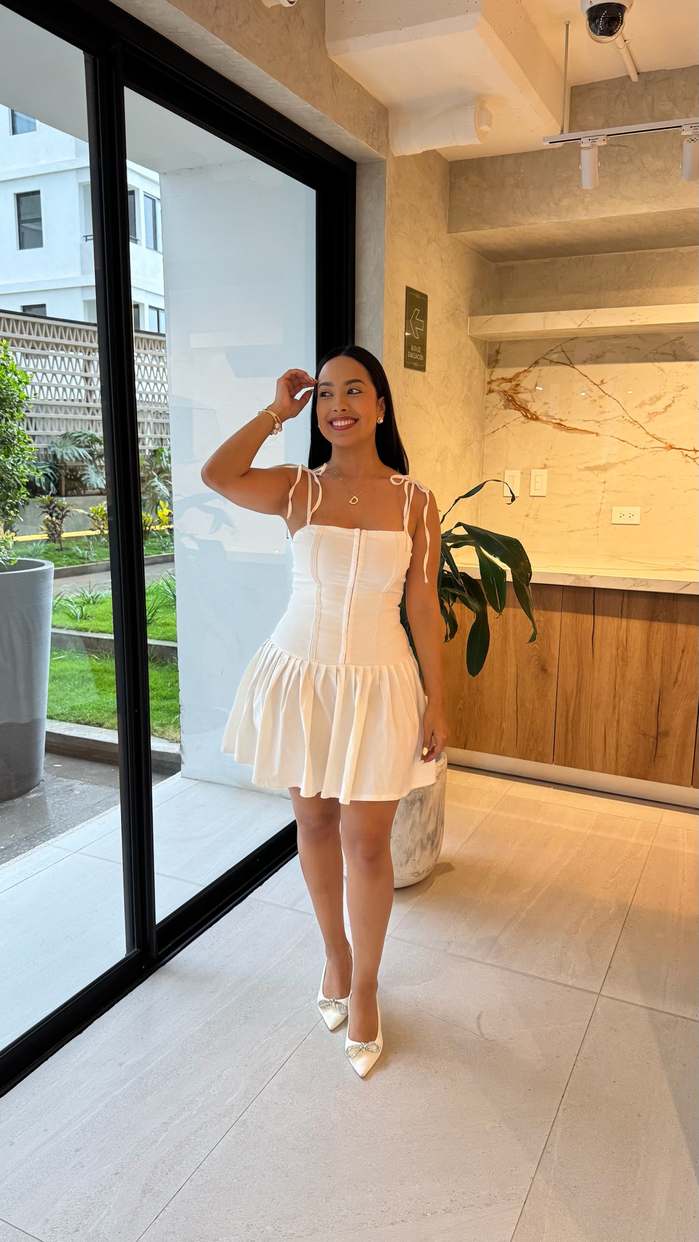 White Strap Mini Dress