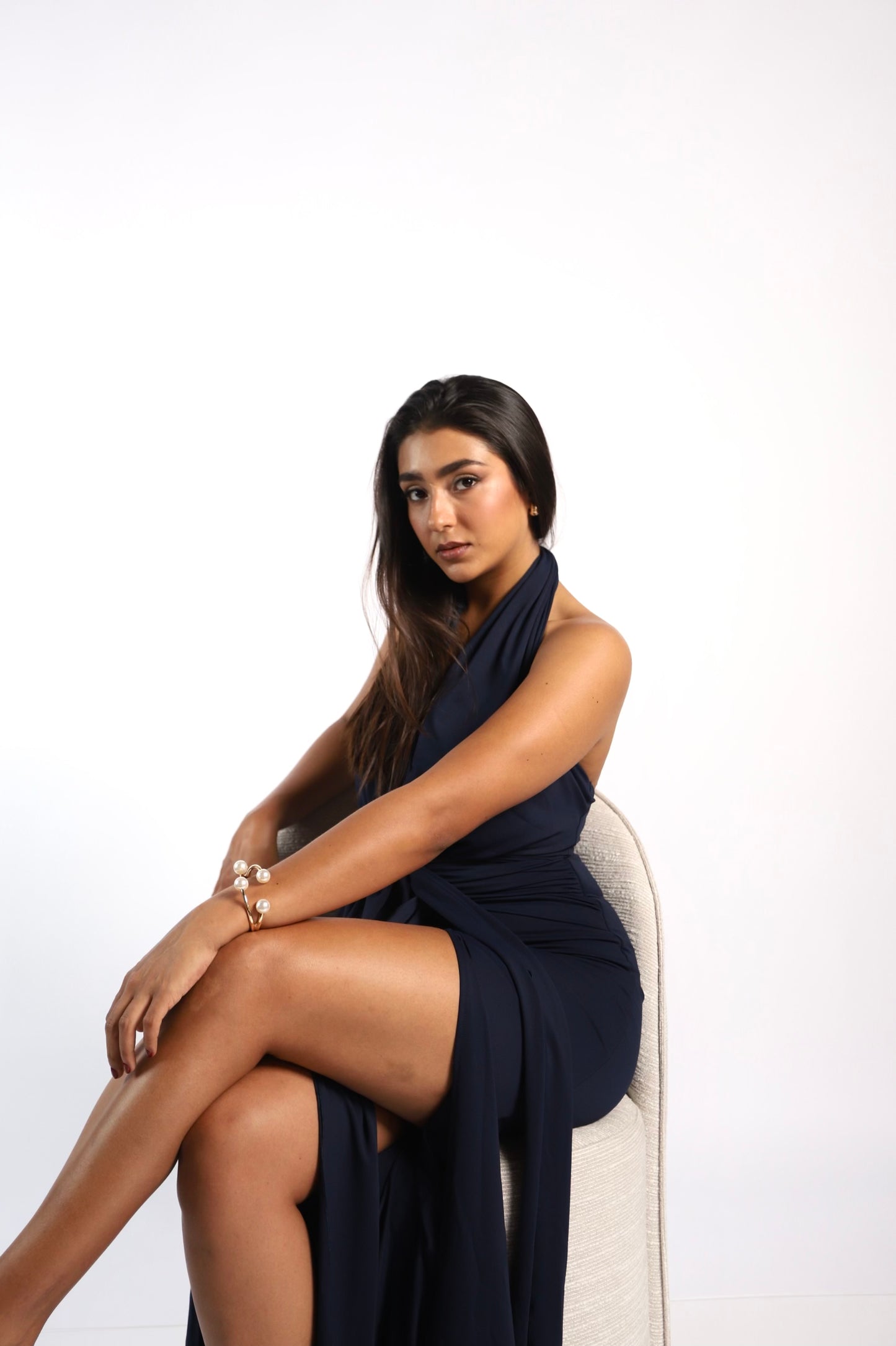 Navy Blue Front Bow Dress