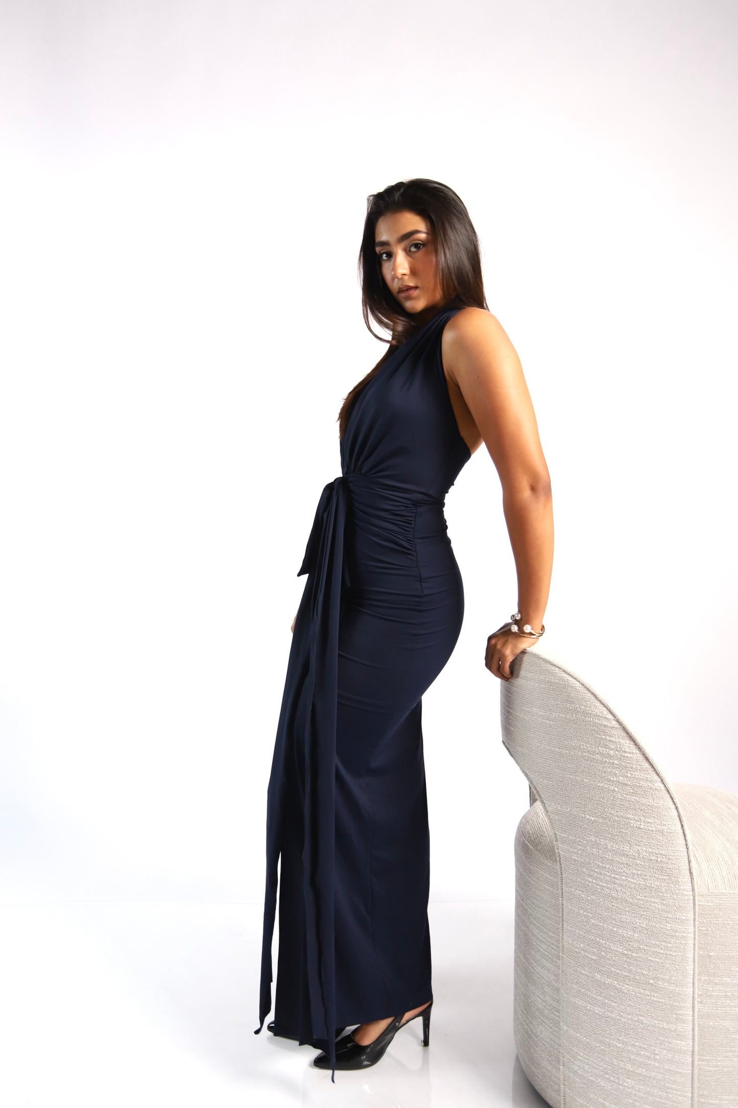 Navy Blue Front Bow Dress