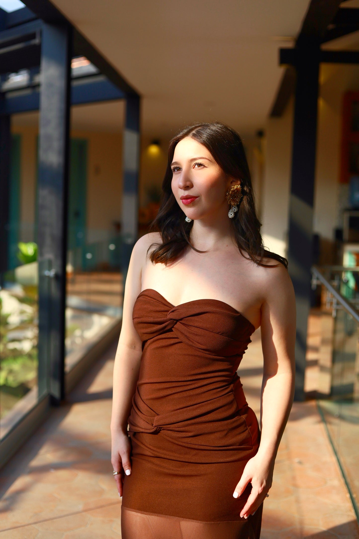 Brown Strapless Dress