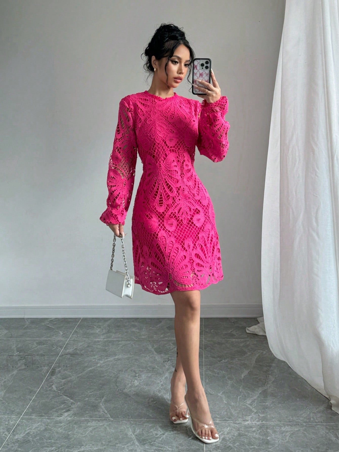 Vestido Fuscia Con Encaje