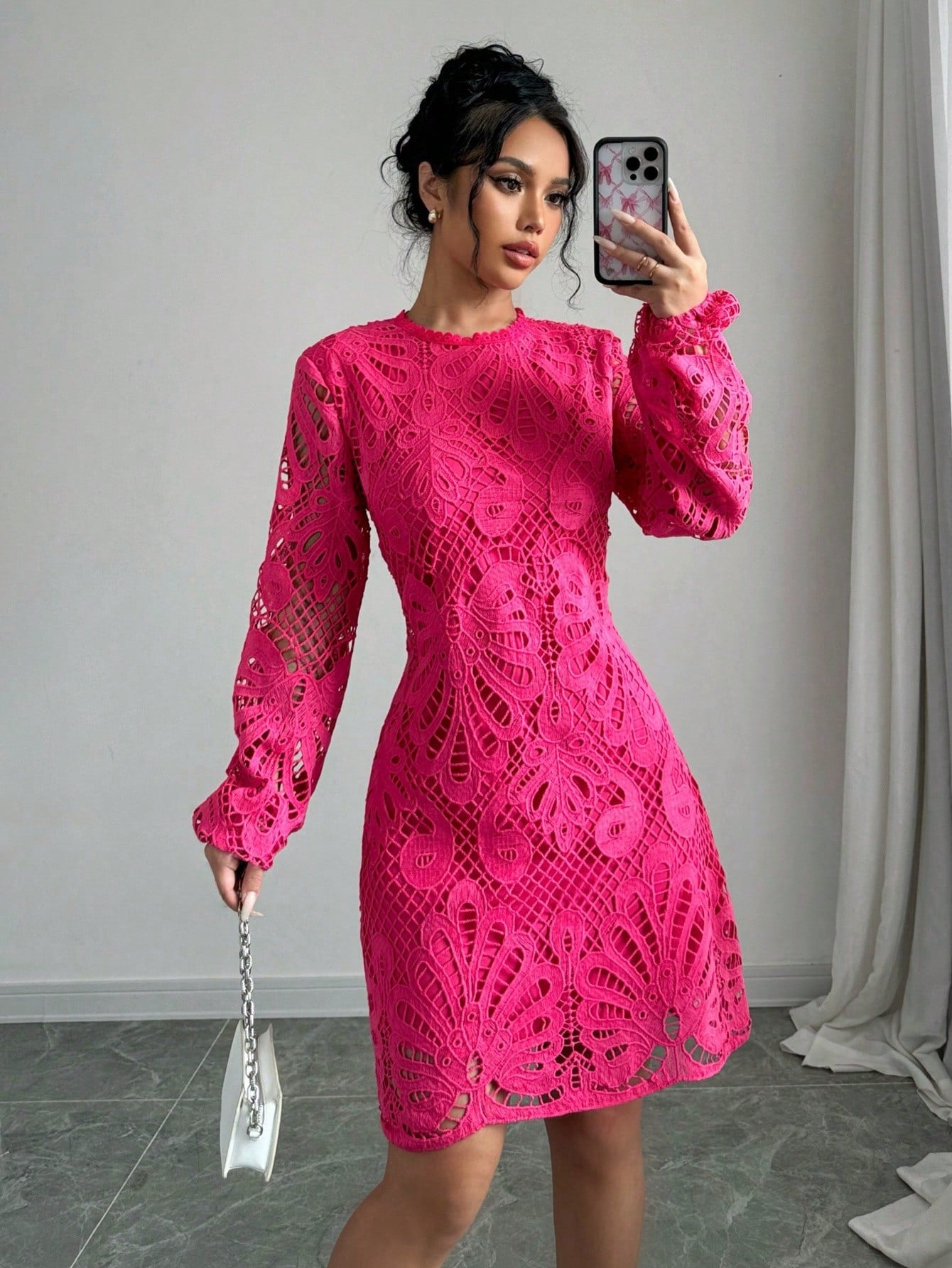 Vestido Fuscia Con Encaje