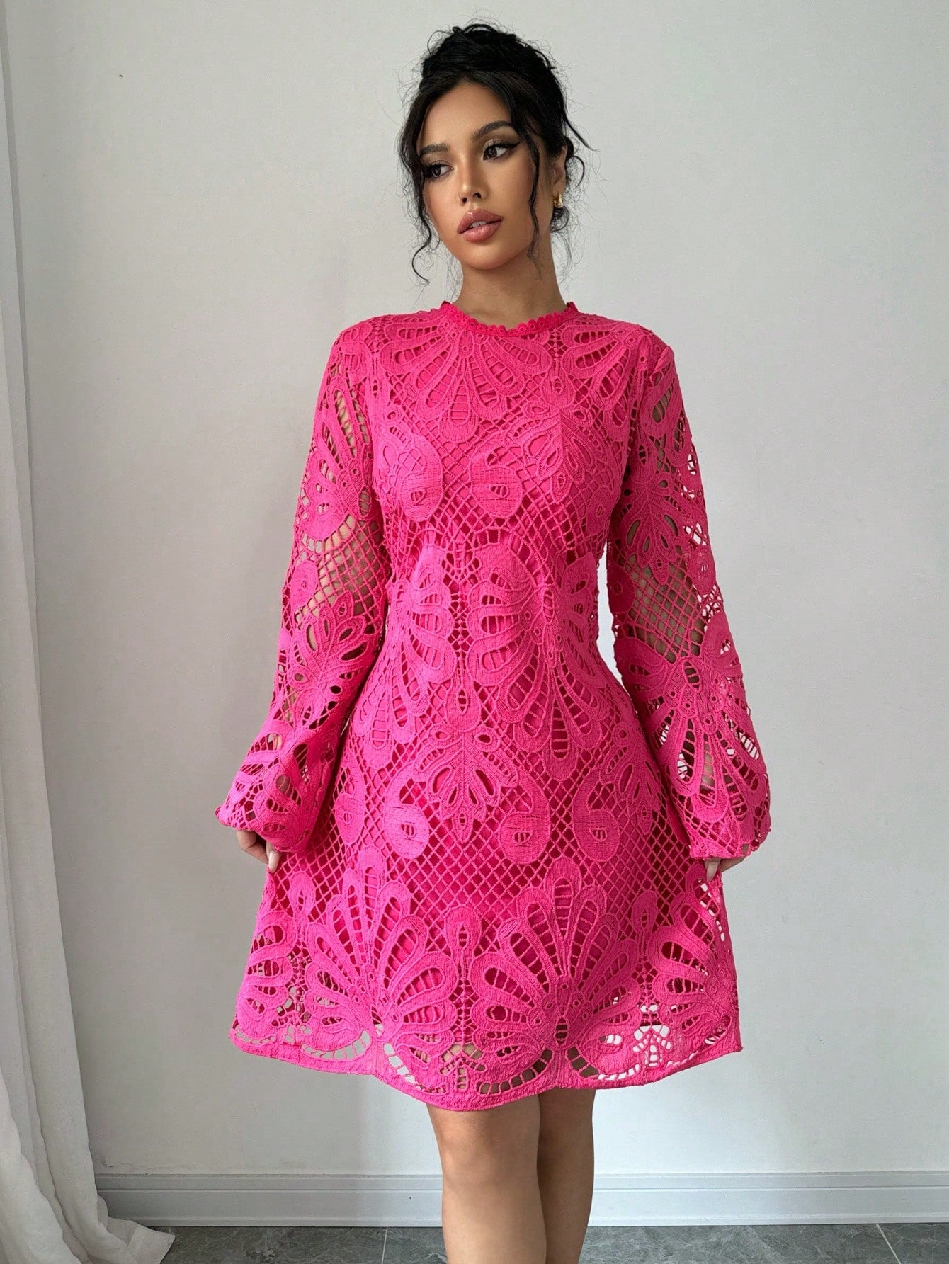 Vestido Fuscia Con Encaje