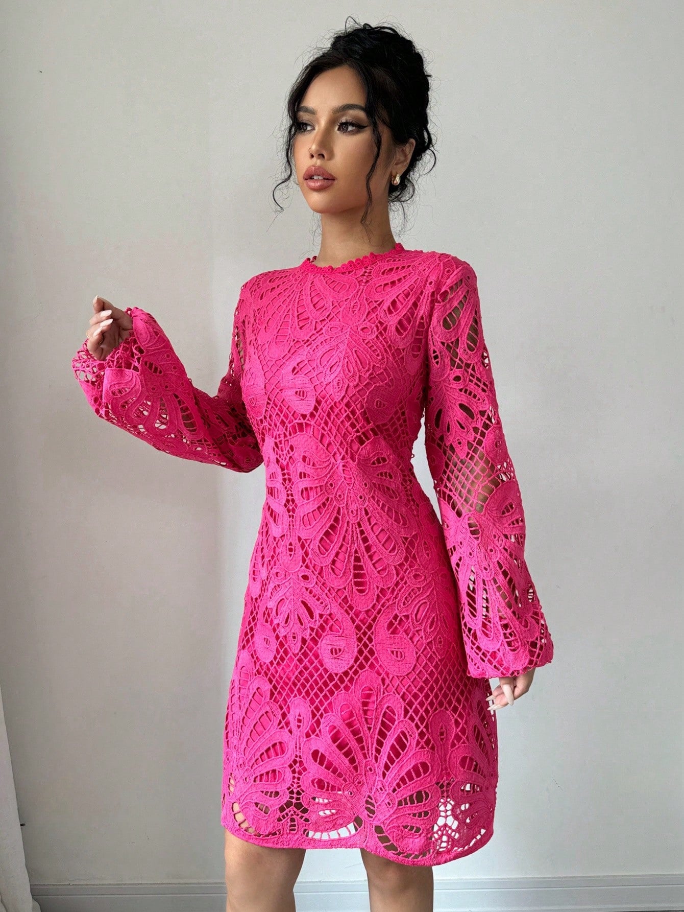 Vestido Fuscia Con Encaje