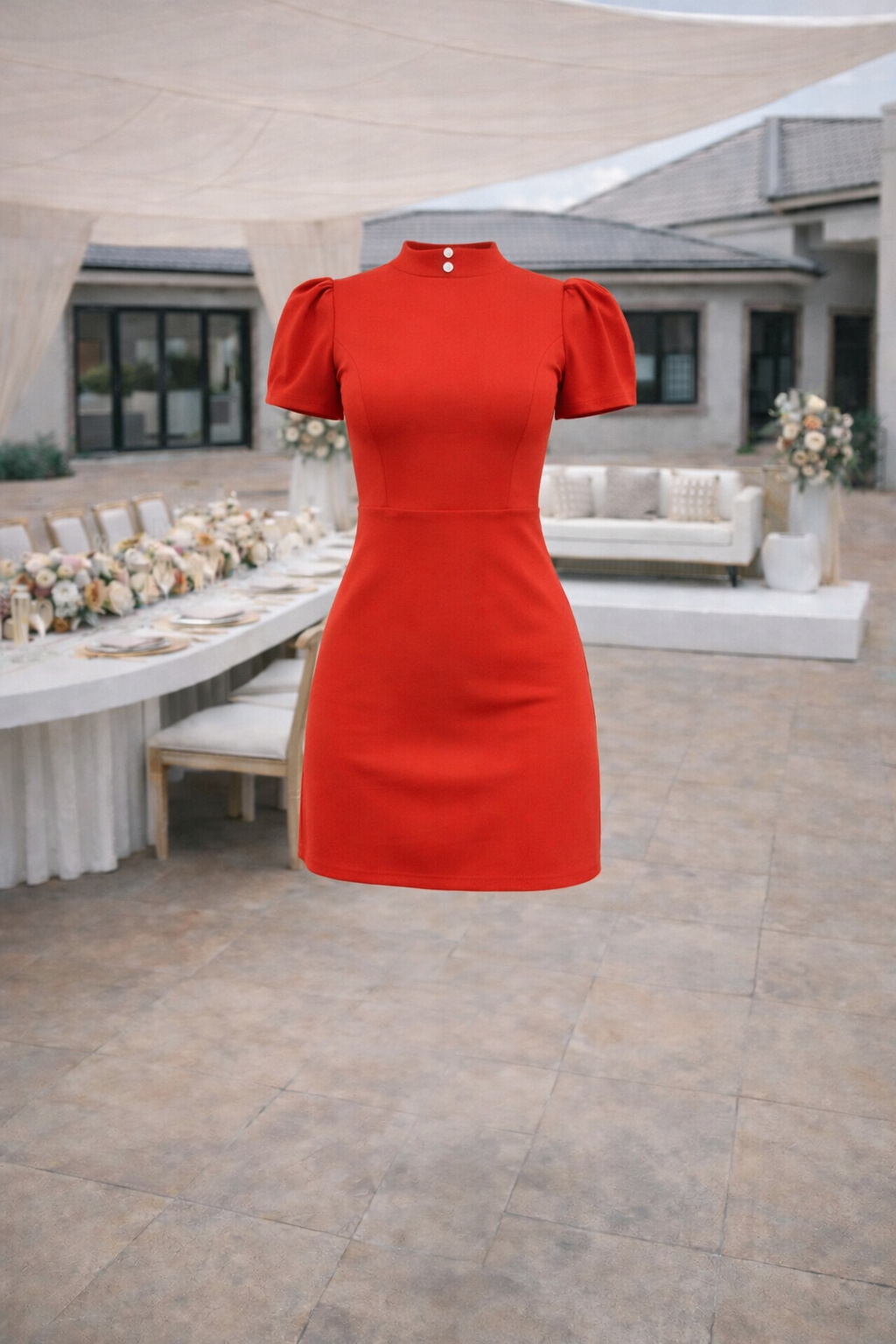 Red Dress Collar Back Bow