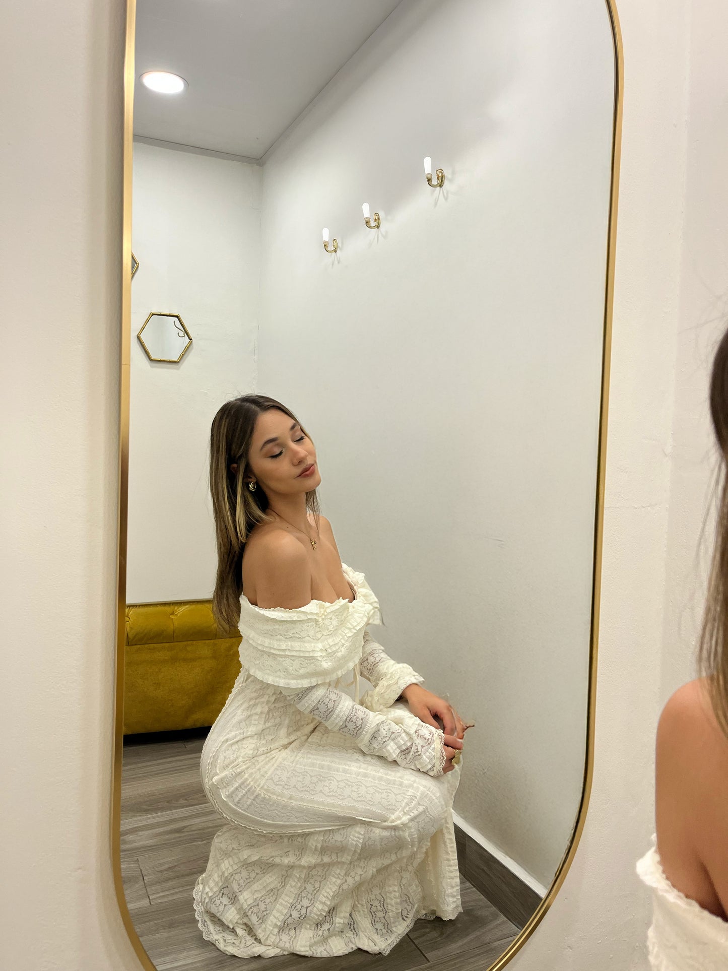 Off-Shoulder Ivory Midi Dress