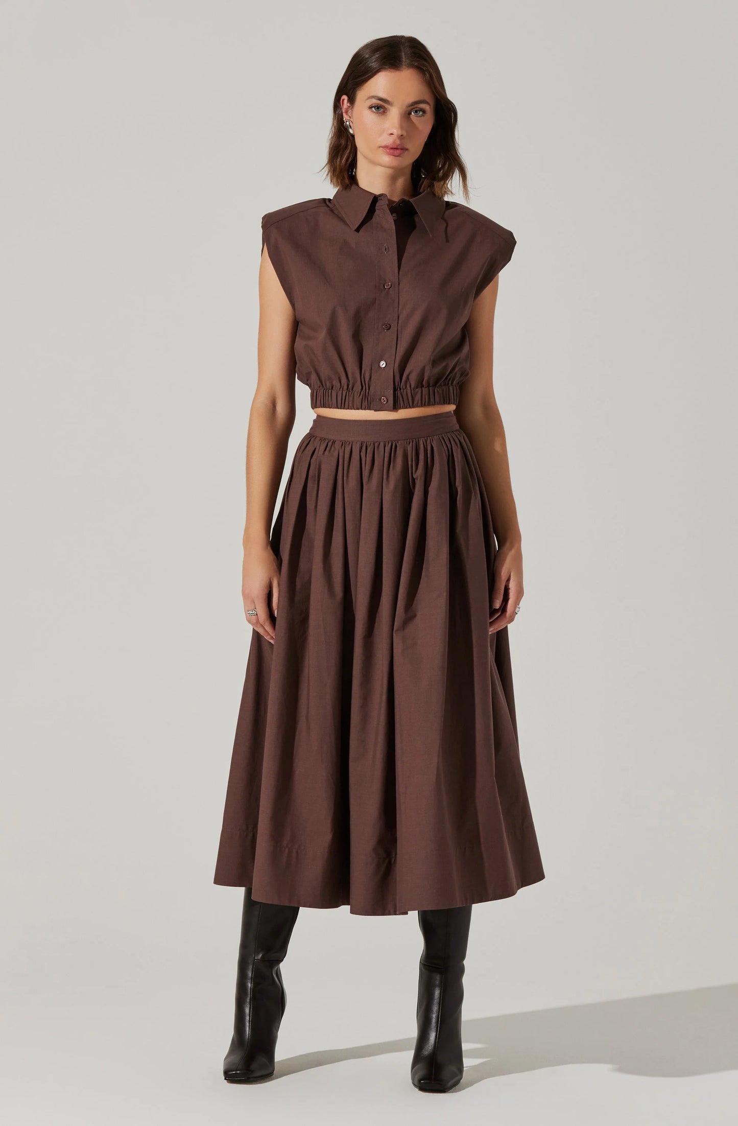 Brown Midi Skirt Set