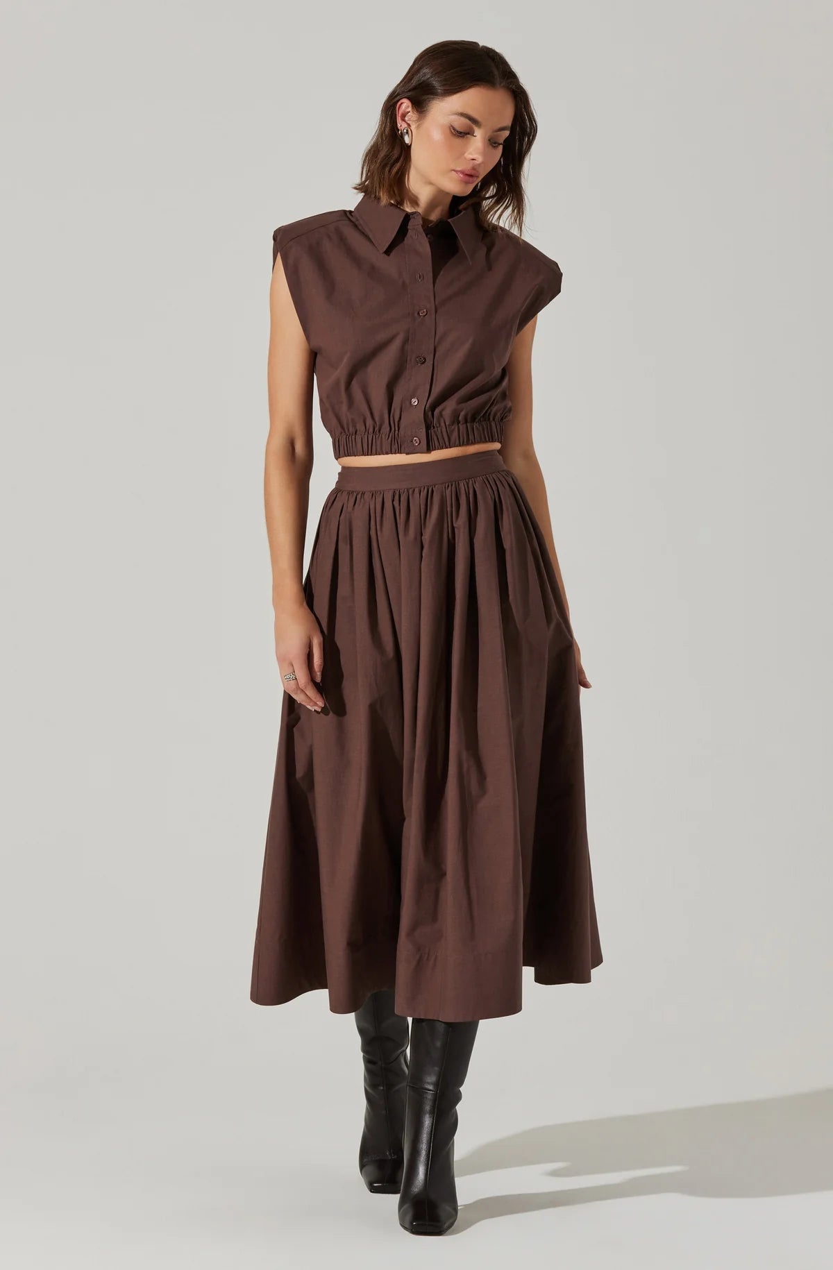 Brown Midi Skirt Set