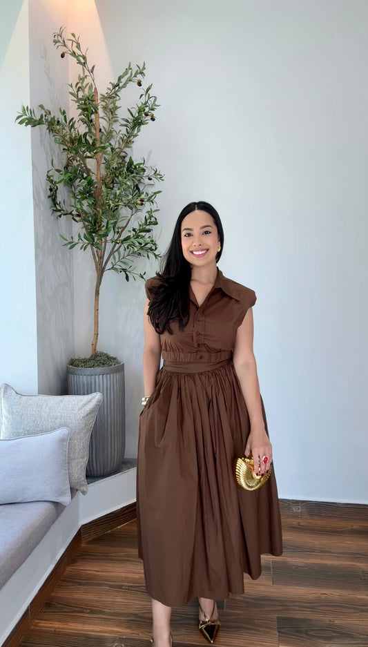 Brown Midi Skirt Set