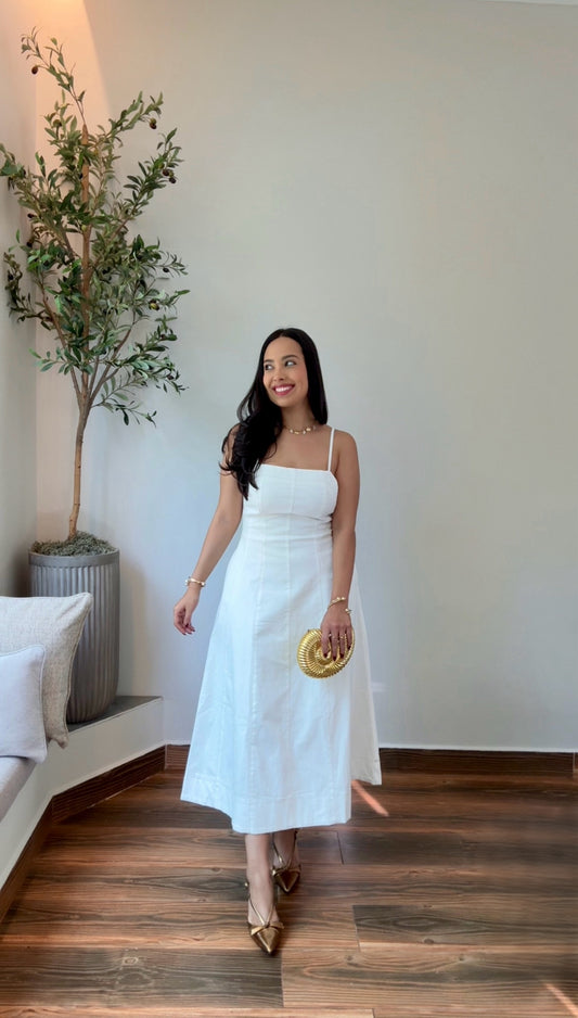 White Stripped Midi Dress