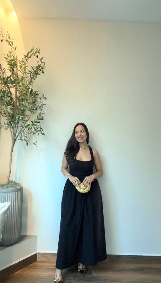 Black Halter-Neck Midi Dress