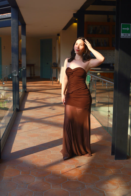 Brown Strapless Dress