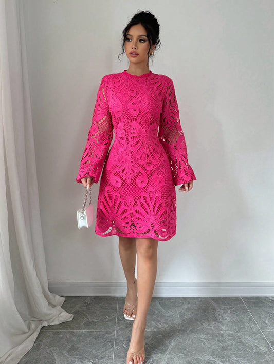 Vestido Fuscia Con Encaje